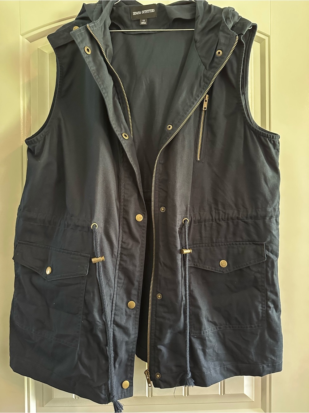 Zenana Outfitters Navy Hooded Utility Vest 1x